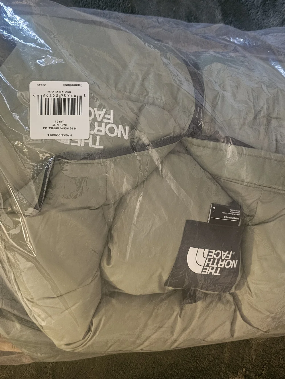 The North Face Bark Mist Green Quilted Down Vest